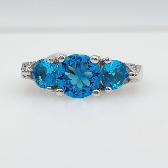 "Retro Stylish 925 Silver 3A Blue CZ Ring for Women, FB16FA1028 - Picture 2 of 3